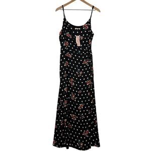 Philosophy Faux Wrap Maxi Dress NWT Womens 10 Black Red White Polka Dot Floral